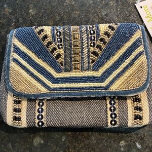 Gretchen Scott- Beaded Blue and Cream Clutch